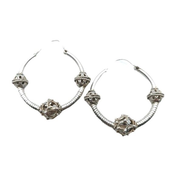 Antique Eastern European Slavic Sterling Silver Tribal Folk Hoop Earrings 15.6g - Picture 2 of 8